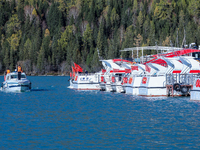 Police patrol Kanas Lake by boat in Altay, China, on September 29, 2024. (