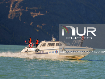 Police patrol Kanas Lake by boat in Altay, China, on September 29, 2024. (