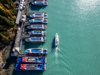 Police patrol Kanas Lake by boat in Altay, China, on September 29, 2024. (