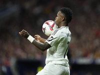 Vinicius Junior left winger of Real Madrid and Brazil controls the ball during the LaLiga match between Atletico de Madrid and Real Madrid C...