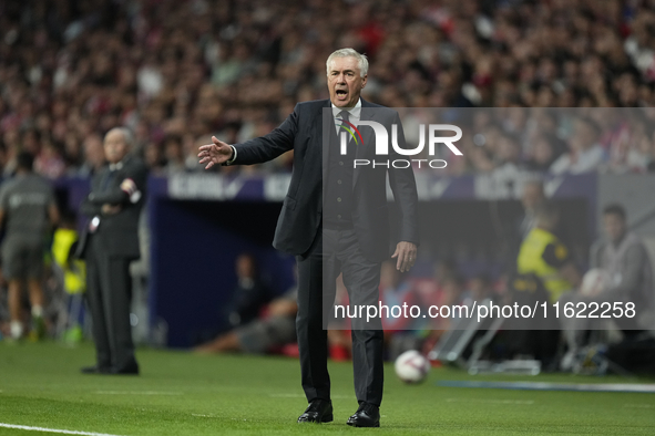 Carlo Ancelotti head coach of Real Madrid during the LaLiga match between Atletico de Madrid and Real Madrid CF  at Estadio Civitas Metropol...