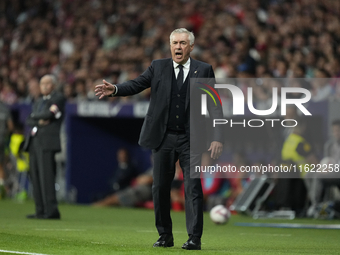 Carlo Ancelotti head coach of Real Madrid during the LaLiga match between Atletico de Madrid and Real Madrid CF  at Estadio Civitas Metropol...