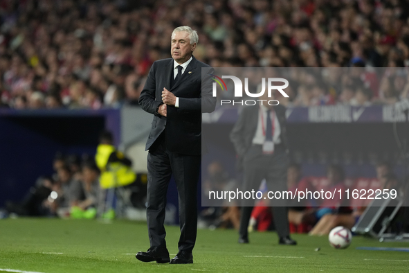 Carlo Ancelotti head coach of Real Madrid during the LaLiga match between Atletico de Madrid and Real Madrid CF  at Estadio Civitas Metropol...