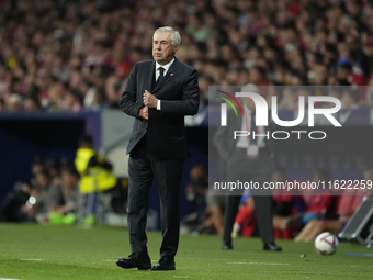 Carlo Ancelotti head coach of Real Madrid during the LaLiga match between Atletico de Madrid and Real Madrid CF  at Estadio Civitas Metropol...