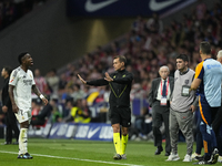 Vinicius Junior left winger of Real Madrid and Brazil reacts during the LaLiga match between Atletico de Madrid and Real Madrid CF  at Estad...