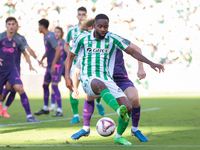 Cedrik Bakambu of Real Betis controls the ball during the La Liga EA Sports match between Real Betis and RCD Espanyol at Benito Villamarin i...