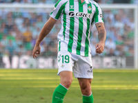 Iker Losada of Real Betis runs with the ball during the La Liga EA Sports match between Real Betis and RCD Espanyol at Benito Villamarin in...