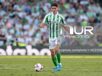 Sergi Altimira of Real Betis passes the ball during the La Liga EA Sports match between Real Betis and RCD Espanyol at Benito Villamarin in...