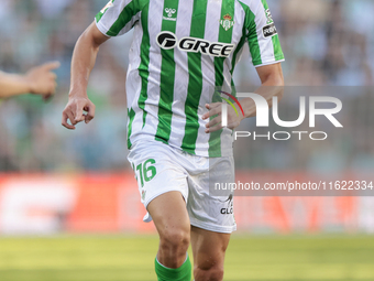 Sergi Altimira of Real Betis runs with the ball during the La Liga EA Sports match between Real Betis and RCD Espanyol at Benito Villamarin...