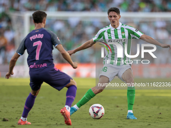 Sergi Altimira of Real Betis passes the ball during the La Liga EA Sports match between Real Betis and RCD Espanyol at Benito Villamarin in...