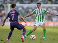 Sergi Altimira of Real Betis passes the ball during the La Liga EA Sports match between Real Betis and RCD Espanyol at Benito Villamarin in...