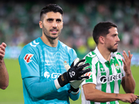 Rui Silva of Real Betis shows appreciation to fans during the La Liga EA Sports match between Real Betis and RCD Espanyol at Benito Villamar...