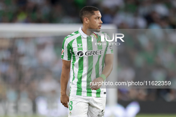 Vitor Roque of Real Betis is in action during the La Liga EA Sports match between Real Betis and RCD Espanyol at Benito Villamarin in Sevill...