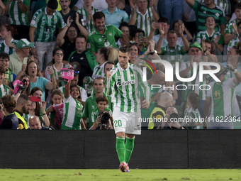 Giovani Lo Celso of Real Betis celebrates a goal during the La Liga EA Sports match between Real Betis and RCD Espanyol at Benito Villamarin...