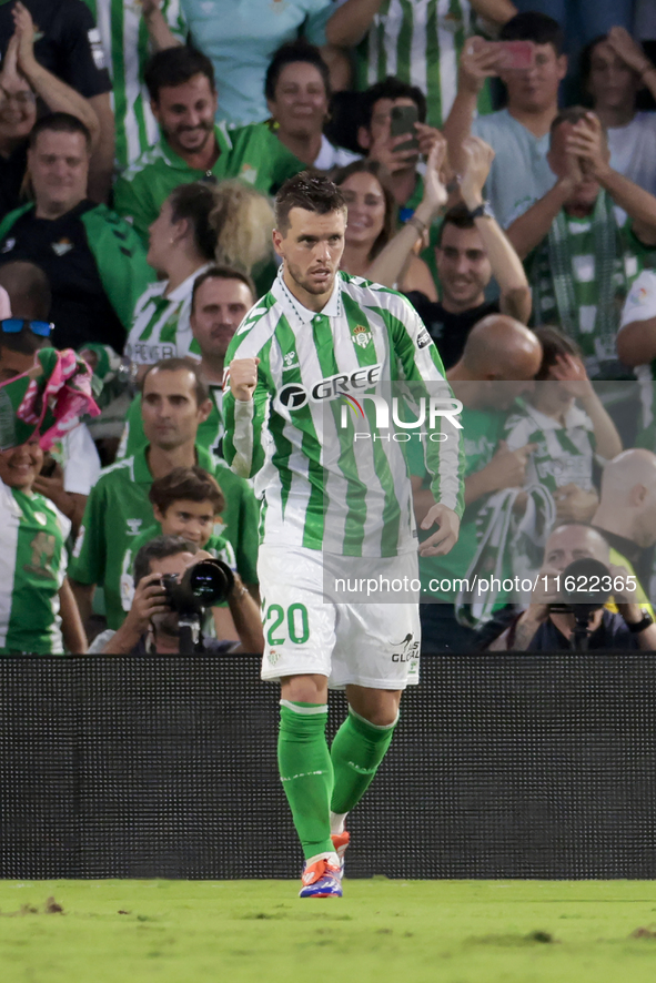 Giovani Lo Celso of Real Betis celebrates a goal during the La Liga EA Sports match between Real Betis and RCD Espanyol at Benito Villamarin...