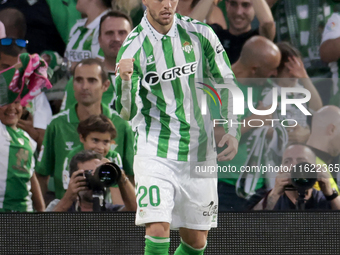 Giovani Lo Celso of Real Betis celebrates a goal during the La Liga EA Sports match between Real Betis and RCD Espanyol at Benito Villamarin...