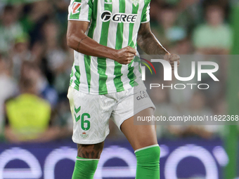 Natan Bernardo de Souza of Real Betis celebrates winning during the La Liga EA Sports match between Real Betis and RCD Espanyol at Benito Vi...