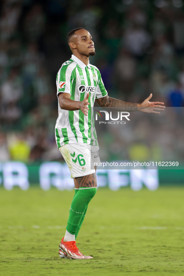 Natan Bernardo de Souza of Real Betis celebrates winning during the La Liga EA Sports match between Real Betis and RCD Espanyol at Benito Vi...