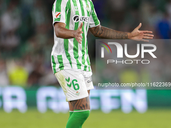 Natan Bernardo de Souza of Real Betis celebrates winning during the La Liga EA Sports match between Real Betis and RCD Espanyol at Benito Vi...