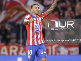 Angel Correa of Atletico de Madrid celebrates a goal during the La Liga 2024/25 match between Atletico de Madrid and Real Madrid at Civitas...