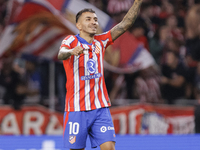 Angel Correa of Atletico de Madrid celebrates a goal during the La Liga 2024/25 match between Atletico de Madrid and Real Madrid at Civitas...