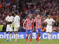 Angel Correa of Atletico de Madrid and Rodrigo De Paul of Atletico de Madrid celebrate a goal during the La Liga 2024/25 match between Atlet...