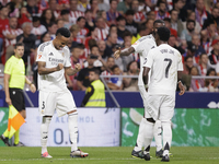 Eder Militao of Real Madrid celebrates a goal during the La Liga 2024/25 match between Atletico de Madrid and Real Madrid at Civitas Metropo...