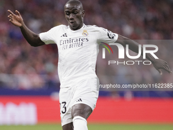 Ferland Mendy of Real Madrid is in action during the La Liga 2024/25 match between Atletico de Madrid and Real Madrid at Civitas Metropolita...