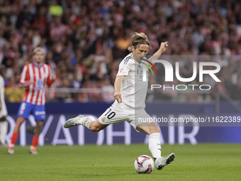 Luka Modric of Real Madrid is in action during the La Liga 2024/25 match between Atletico de Madrid and Real Madrid at Civitas Metropolitano...