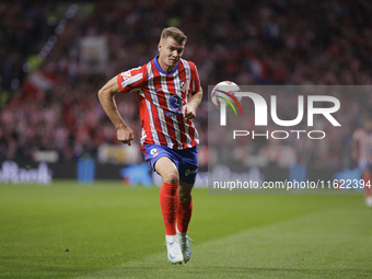 Alexander Sorloth of Atletico de Madrid is in action during the La Liga 2024/25 match between Atletico de Madrid and Real Madrid at Civitas...