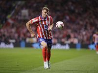 Alexander Sorloth of Atletico de Madrid is in action during the La Liga 2024/25 match between Atletico de Madrid and Real Madrid at Civitas...