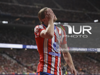 Conor Gallagher of Atletico de Madrid reacts to a missed opportunity during the La Liga 2024/25 match between Atletico de Madrid and Real Ma...