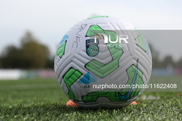 A detailed view of a Barclays Women's Championship match ball during the FA Women's Championship match between Durham Women FC and Birmingha...