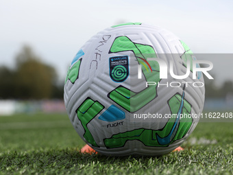 A detailed view of a Barclays Women's Championship match ball during the FA Women's Championship match between Durham Women FC and Birmingha...