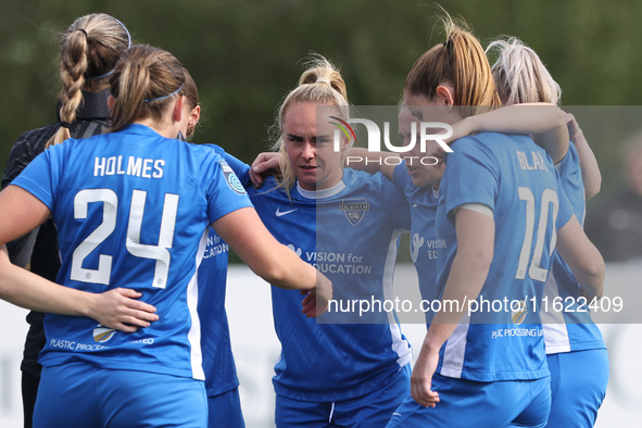 Beth Hepple of Durham Women stands in the huddle during the FA Women's Championship match between Durham Women FC and Birmingham City at Mai...