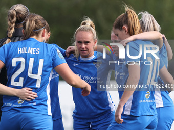 Beth Hepple of Durham Women stands in the huddle during the FA Women's Championship match between Durham Women FC and Birmingham City at Mai...