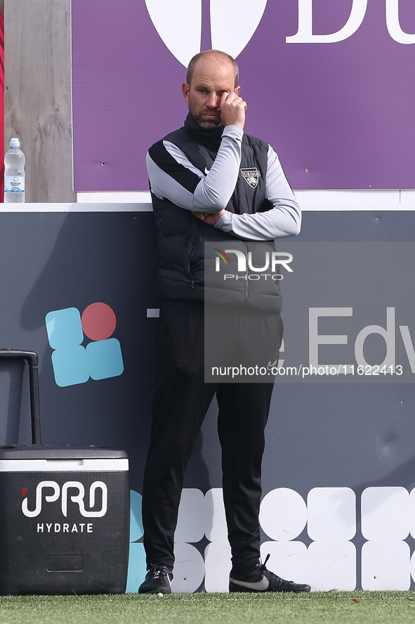 Durham Women Head Coach Adam Furness during the FA Women's Championship match between Durham Women FC and Birmingham City at Maiden Castle i...