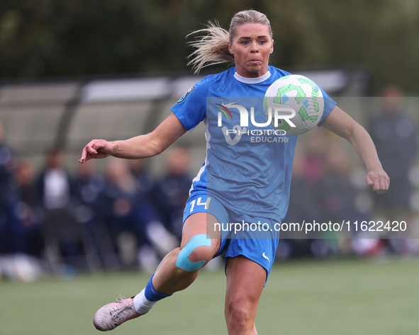 Becky Salicki of Durham Women is in action during the FA Women's Championship match between Durham Women FC and Birmingham City at Maiden Ca...