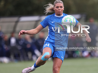 Becky Salicki of Durham Women is in action during the FA Women's Championship match between Durham Women FC and Birmingham City at Maiden Ca...