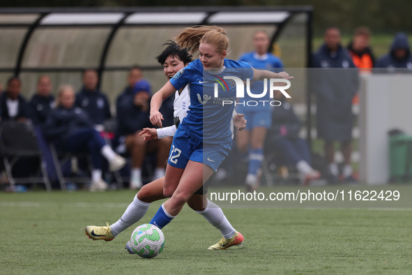 Lily Crosthwaite of Durham Women battles for possession with Geum-Min Lee of Birmingham City Women during the FA Women's Championship match...