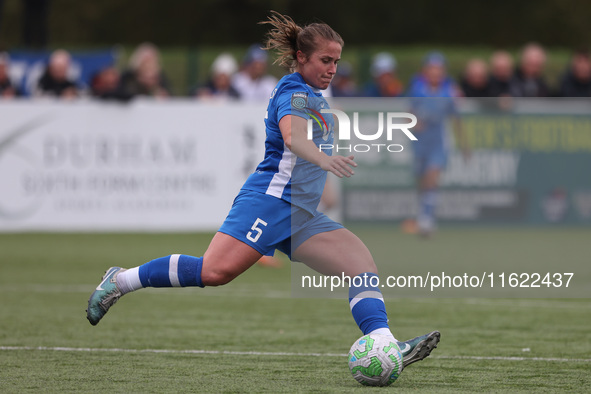 Durham Women's Sarah Wilson is in action during the FA Women's Championship match between Durham Women FC and Birmingham City at Maiden Cast...