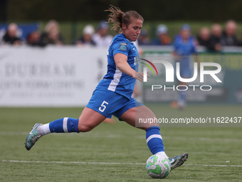 Durham Women's Sarah Wilson is in action during the FA Women's Championship match between Durham Women FC and Birmingham City at Maiden Cast...