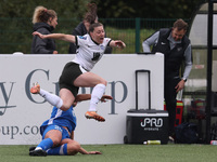 Lucy Quinn of Birmingham City Women is brought down by a tackle from Durham Women's Michaela Foster during the FA Women's Championship match...