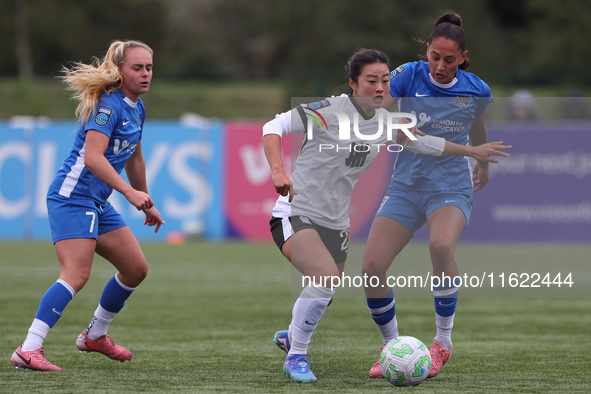 Mollie Lambert of Durham Women battles with Yu-ri Choe of Birmingham City Women during the FA Women's Championship match between Durham Wome...