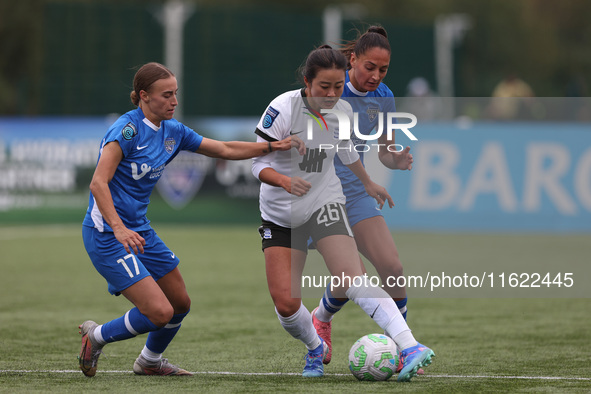 Kaila Novak of Durham Women battles with Yu-ri Choe of Birmingham City Women during the FA Women's Championship match between Durham Women F...