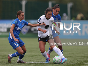 Kaila Novak of Durham Women battles with Yu-ri Choe of Birmingham City Women during the FA Women's Championship match between Durham Women F...