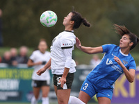 Birmingham City Women's Yu-ri Choe challenges for a header with Durham Women's Lauren Briggs during the FA Women's Championship match betwee...