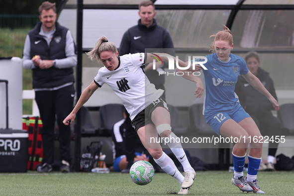 Rebecca Holloway of Birmingham City Women battles with Durham Women's Lily Crosthwaite during the FA Women's Championship match between Durh...