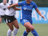 Durham Women's Abby Holmes competes with Birmingham City Women's Tegan McGowan during the FA Women's Championship match between Durham Women...