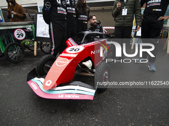 Soapbox cars and teams take part in the Red Bull Balineras race, a soapbox race that returns after 12 years, in Bogota, Colombia, on Septemb...